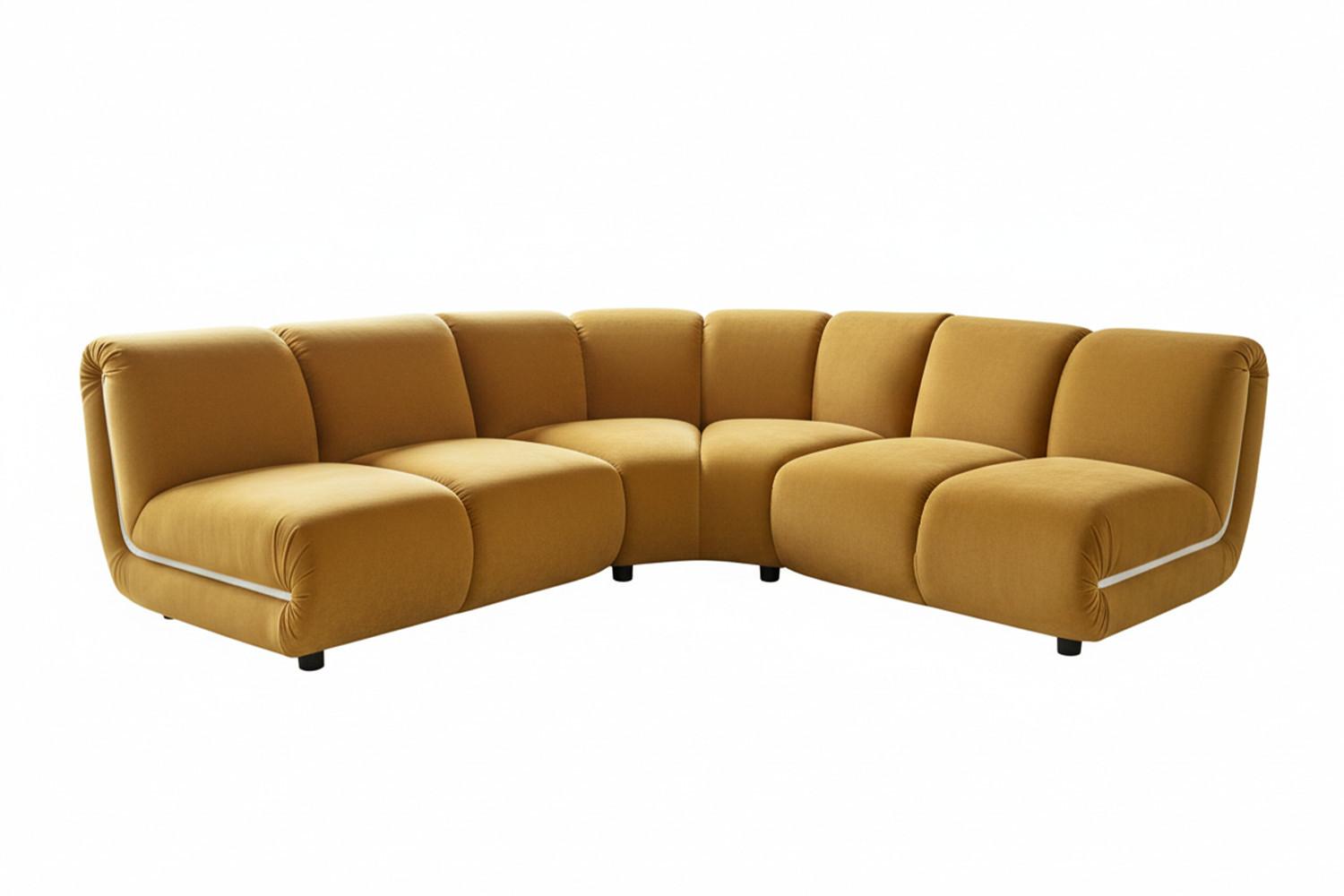 MODULSOFA LAYLA Gelb Velvet - Gelb/Schwarz, Buchenholz/Textil (213/213cm) - KAWOLA