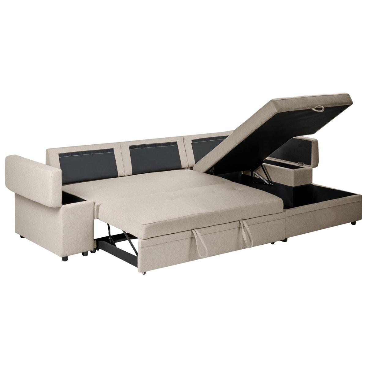 ECKSCHLAFSOFA 3-Sitzer Kunstleinen Beige linksseitig Hrisey - Beige, Textil (293/161cm) - Beliani