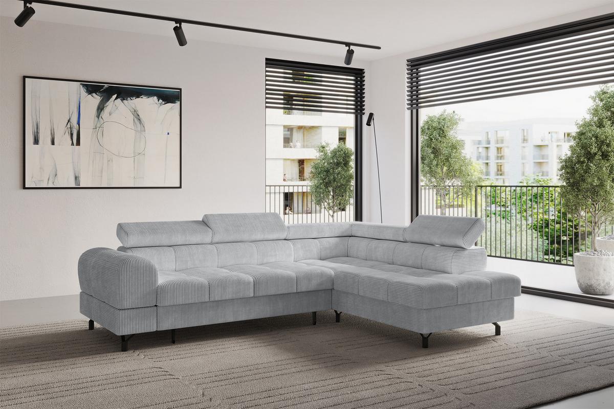 ECKSOFA mit Schlaffunktion Ottomane Rechts LUMA-L 272x203x70 Grau Cord - Schwarz/Grau, Holzwerkstoff/Kunststoff (203/272cm) - ALTDECOR