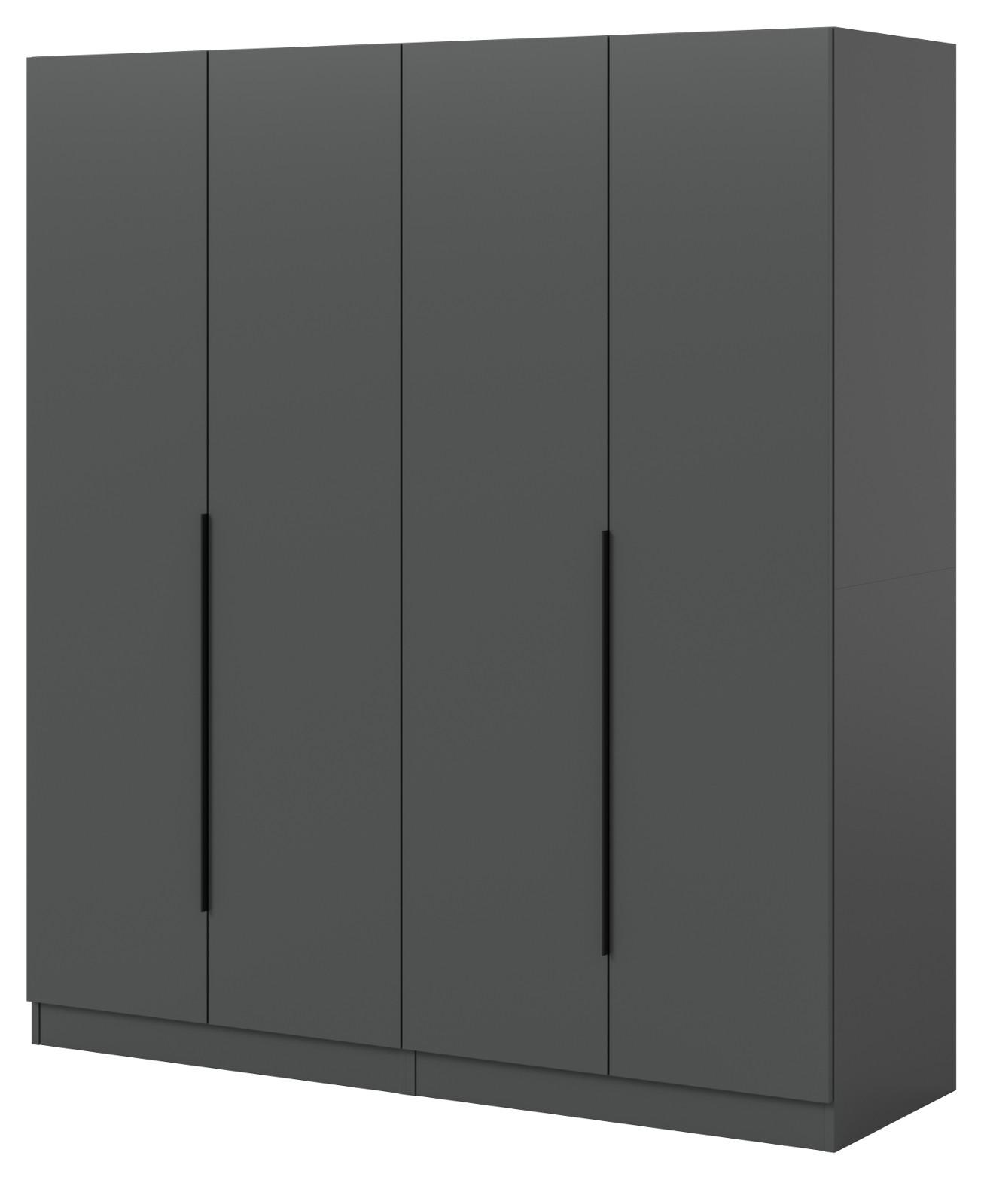 KLEIDERSCHRANK grau 4-türig 160 x 181 cm, Drehtürenschrank mit Kleiderstange - Schwarz/Grau, Holzwerkstoff/Kunststoff (160/181/52cm) - Inn.Furn