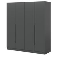 KLEIDERSCHRANK grau 4-türig 160 x 181 cm, Drehtürenschrank mit Kleiderstange - Schwarz/Grau, Holzwerkstoff/Kunststoff (160/181/52cm) - Inn.Furn