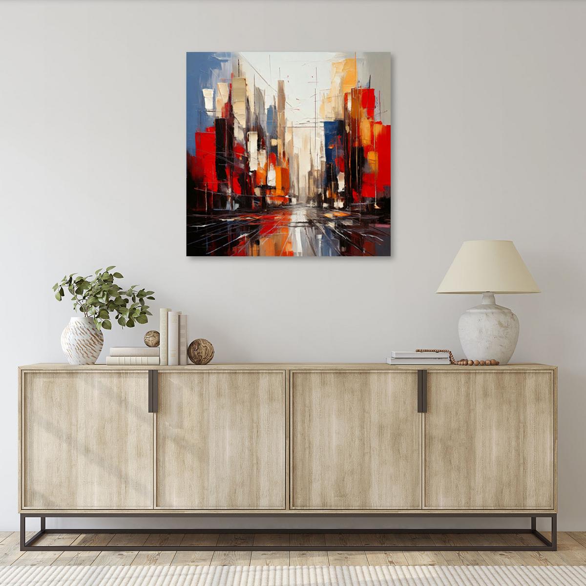 LEINWANDBILD Stadt Abstraktion Rot 30x30cm - Multicolor, Textil (30/30cm) - Feeby