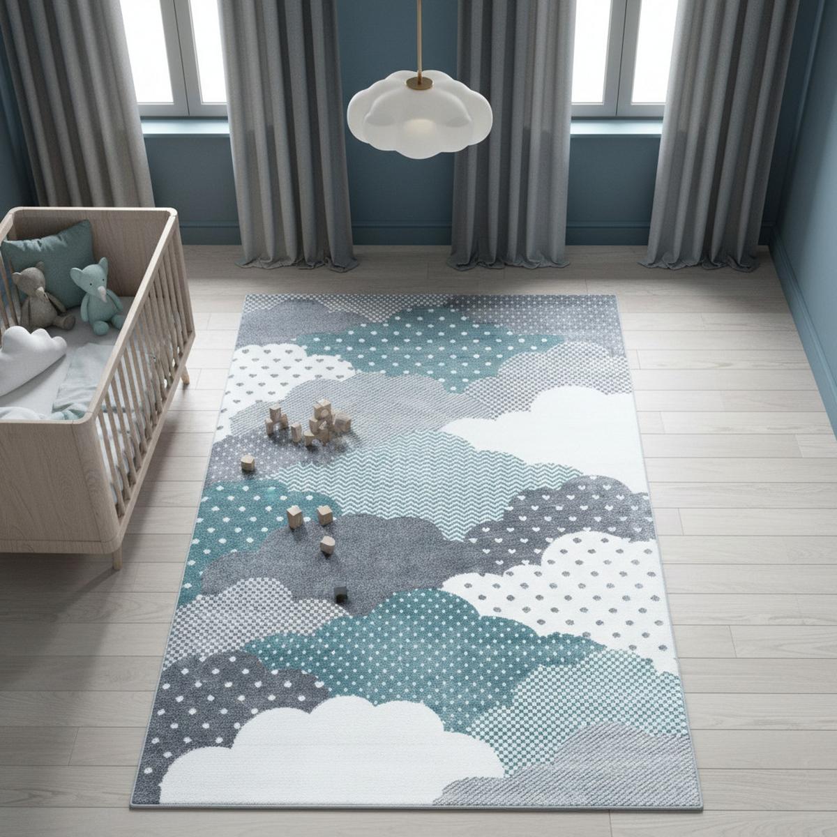 KINDERTEPPICH COGNE, mit Wolken-Motiv, Blau, 80 x 150 cm - Blau, Textil (150/80cm) - KADIMA DESIGN