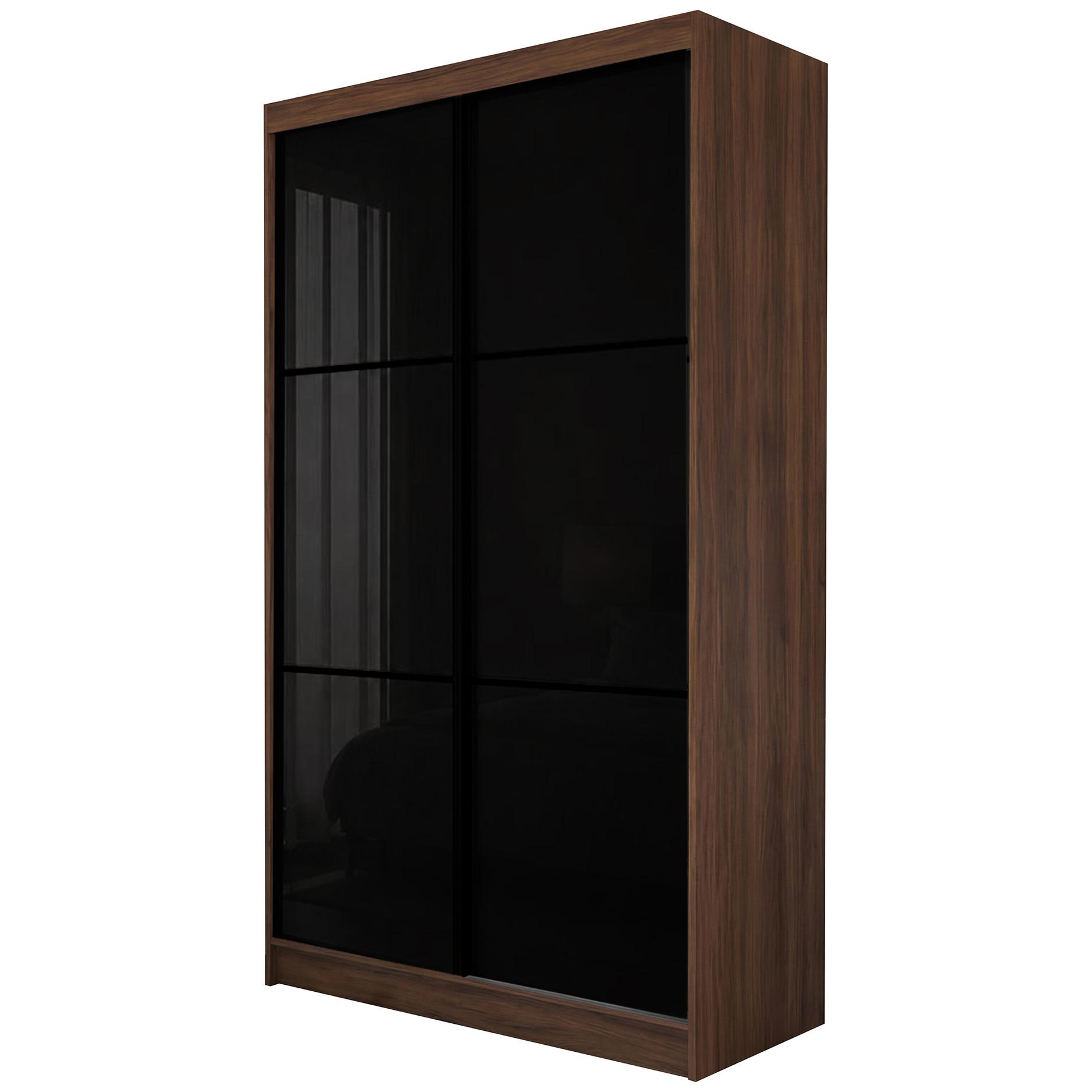 SCHWEBETÜRENSCHRANK Viva II mit Schubladen und Spiegel, mit Lacobel-Glas, 120/216/61 Walnuss - Walnussfarben, Holzwerkstoff (120/216/61cm) - Beautysofa