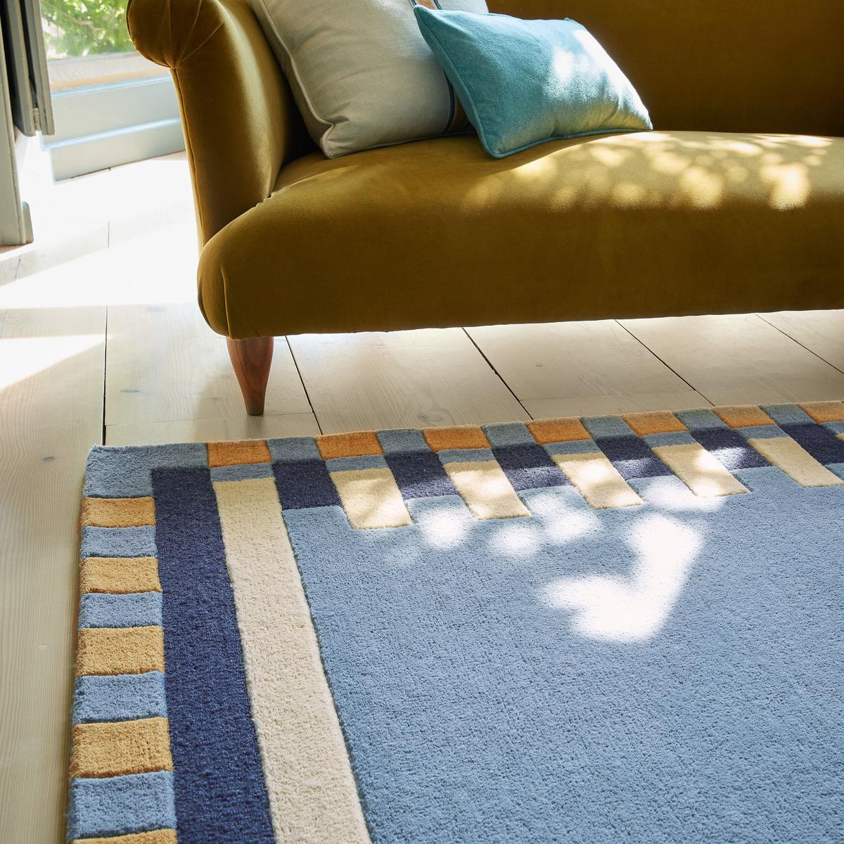 WOLLTEPPICH WENSUM, geometrisch, Blau-Gelb, 200 x 290 cm - Blau, Textil (290/200cm) - KADIMA DESIGN