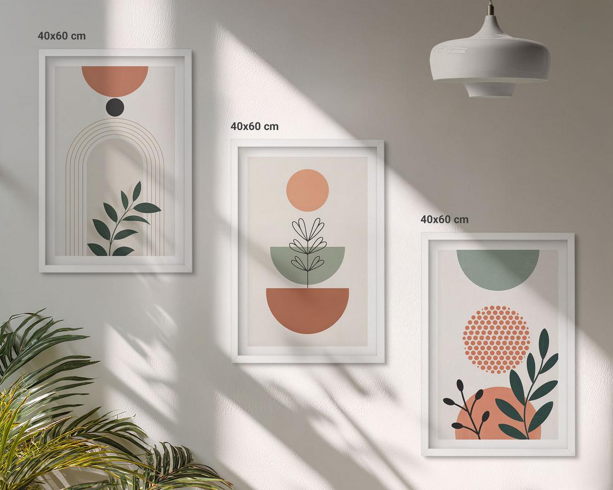 BILDER SET 3er Set - 40x60 cm Weißer Rahmen - Moderne Pflanzenmotive - Weiß, Kunststoff (40/60cm) - TULUP
