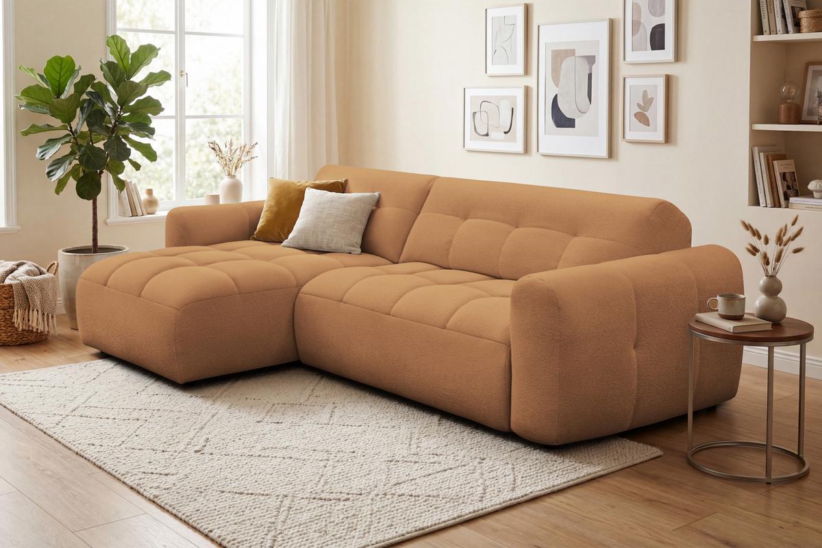 ECKSOFA LUMERO 4-Sitzer LINKS, orange - Schwarz/Orange, Holz/Textil (275/166cm) - Courtois Laville