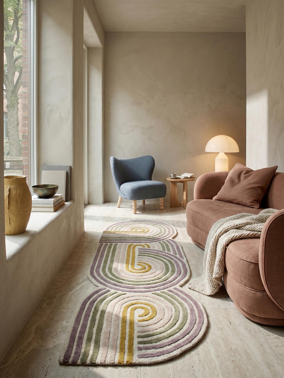WOLLTEPPICH SOAR, abstrakt, Grün, 80 x 300 cm - Beige, Textil (300/80cm) - KADIMA DESIGN
