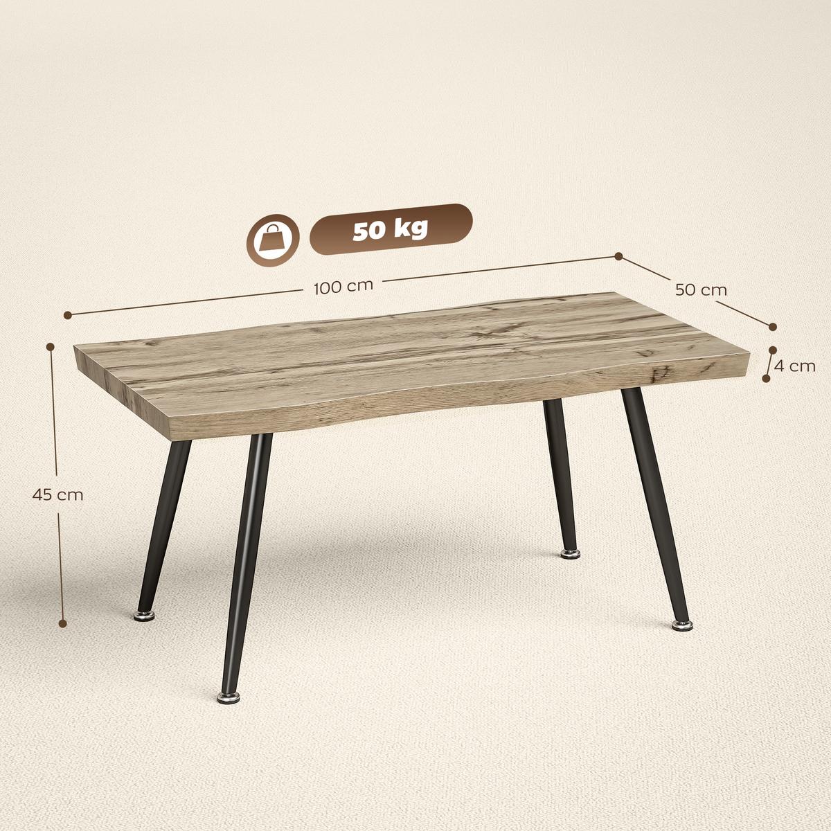 COUCHTISCH aus MDF Stahl Eiche - Eichefarben/Schwarz, Holzwerkstoff/Metall (100/50/45cm) - HOMCOM