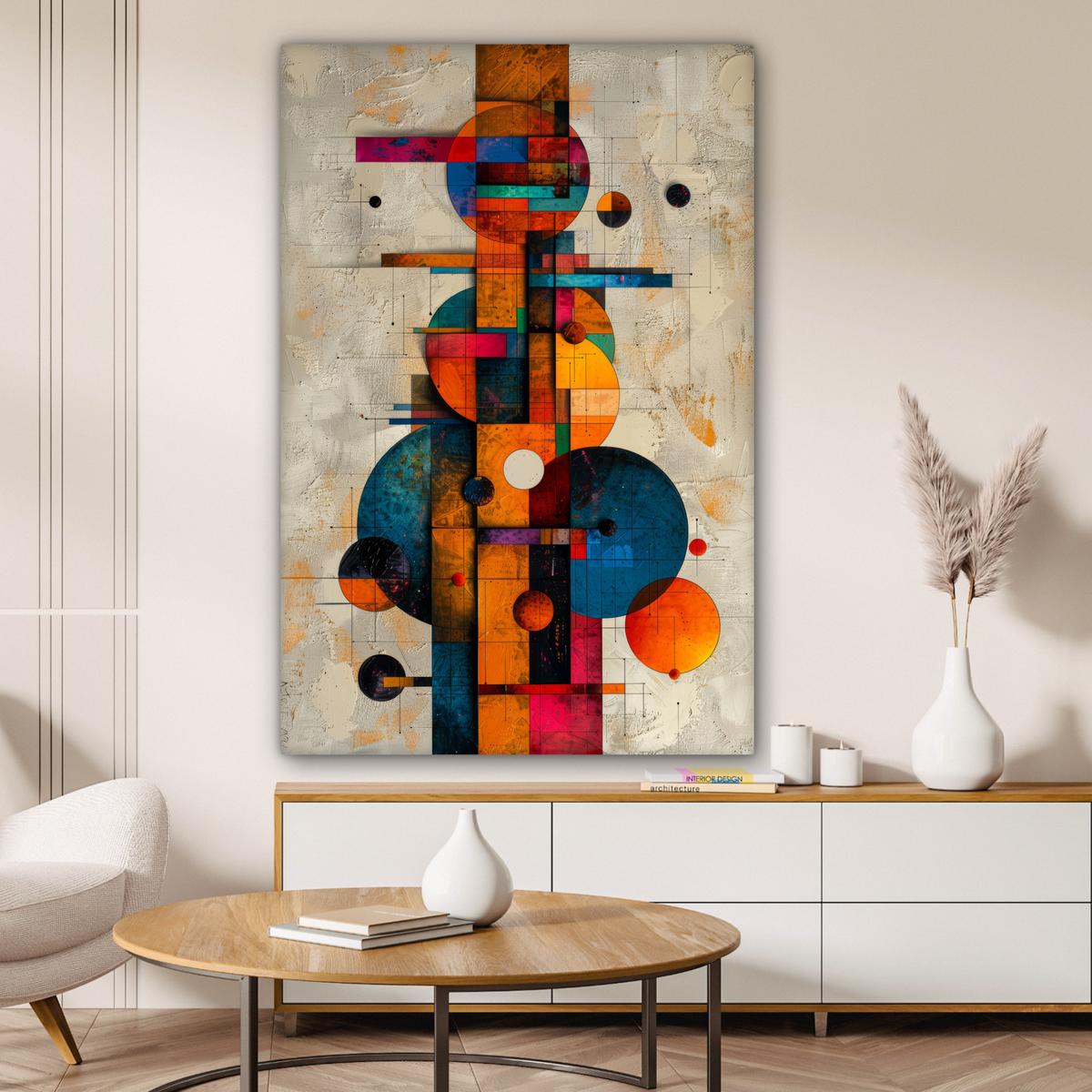 LEINWANDBILD Vintage - Moderne Kunst - Orange - Geometrische Formen Deko XXL 80x120 cm - Multicolor, Textil (80/120cm) - MuchoWow