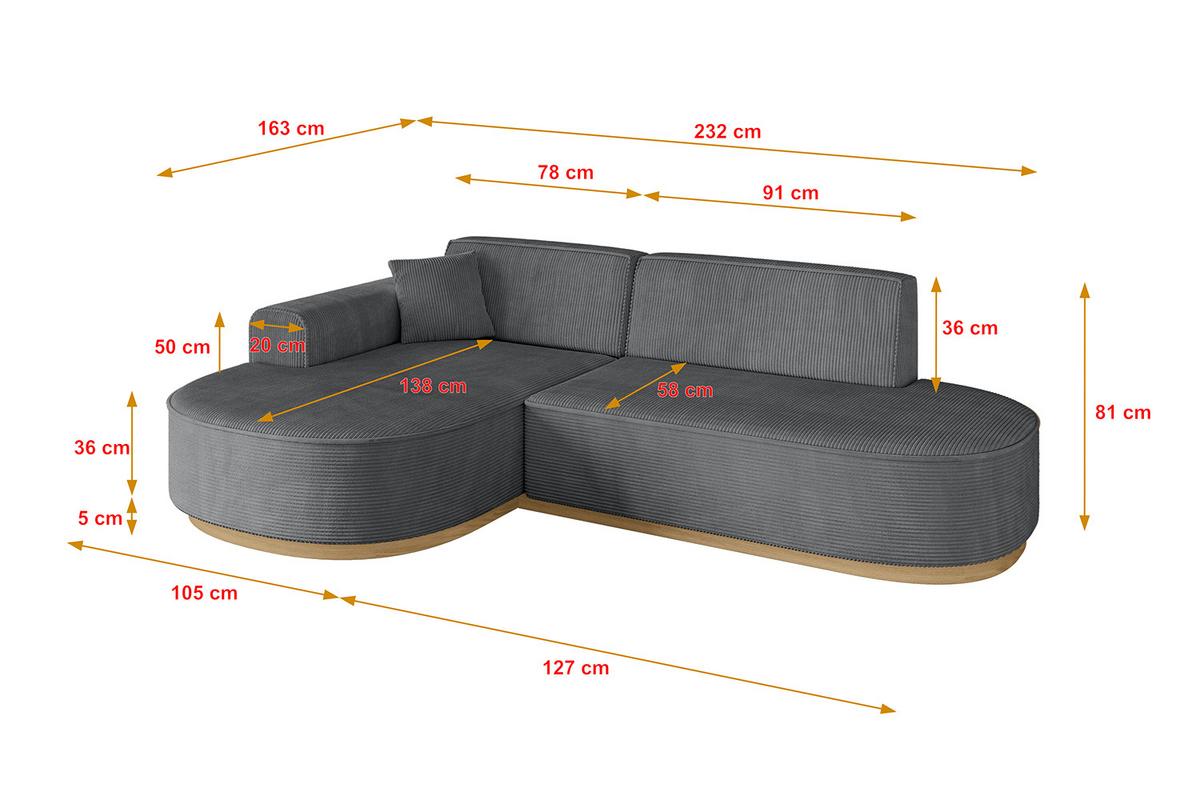 ECKSOFA Ottomane Links MARI-L1-v2 - 243x171x83 cm Dunkelgrau Cord - Dunkelgrau, Holzwerkstoff/Textil (243/171cm) - ALTDECOR