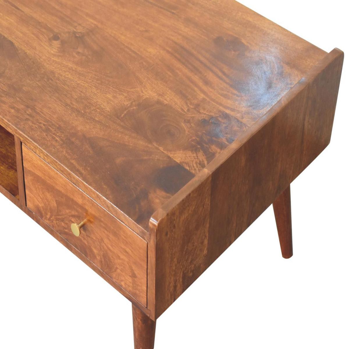 TV-EINHEIT Massivholz Erhöhtes Kastanienbraun, 2 Schubladen und Offenes Fach, Dunkelbraun - Dunkelbraun/Messingfarben, Mangoholz/Holz (100/43/50cm) - Artisan Furniture