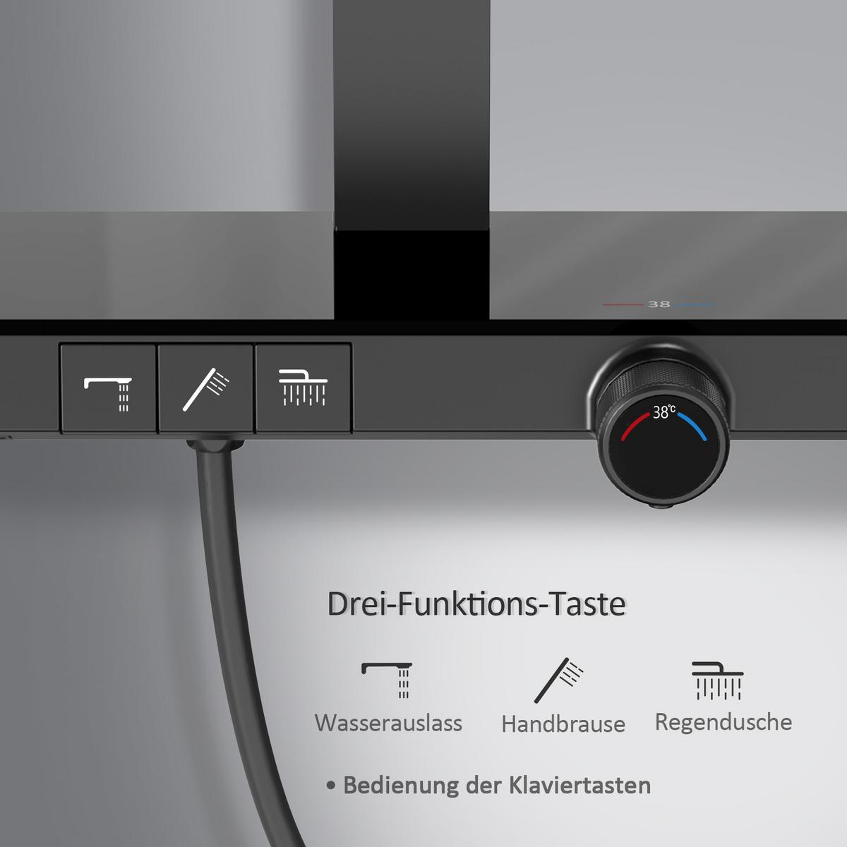 ÜBERKOPFBRAUSESET mit Großer Ablagefläche Brausethermostat Schwarz - Schwarz, Metall (66.5/198.6/71.1cm) - EMKE