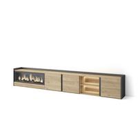 LOWBOARD, Eiche und Schwarz, 315/35/50cm, Kamin mit Feuereffekt XXL - Eichefarben, Holzwerkstoff (315/50/35cm) - Skraut Home