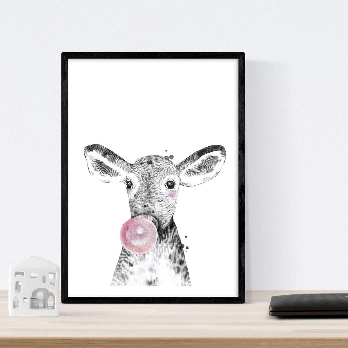 POSTER Set Mit 6 Tiere Babys Mit Kaugummi Zebra Schweinefleisch Giraffenwild Hirsch Kuhpferd A3 Rahmenlos - Klar, Papier (29/3cm) - Nacnic