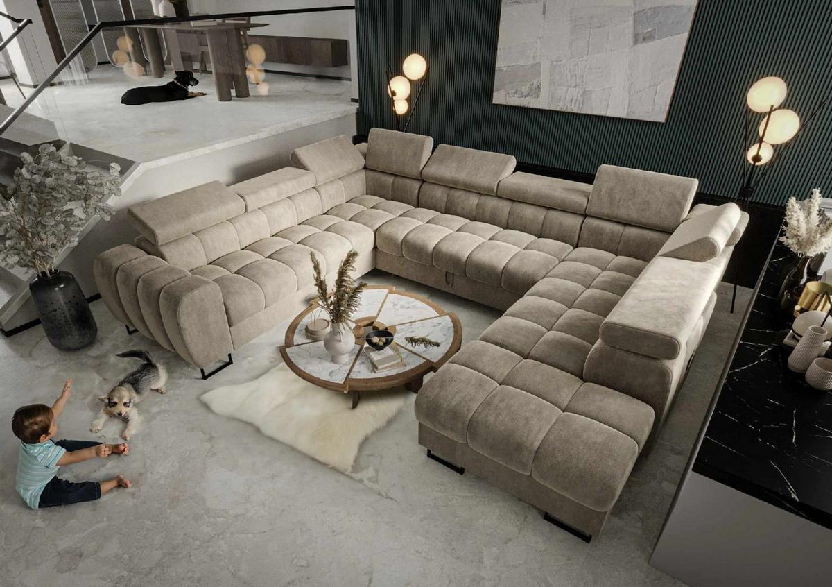 WOHNLANDSCHAFT Bastien Xl - Beige, Holzwerkstoff/Textil (350/95/265cm) - Fun Möbel
