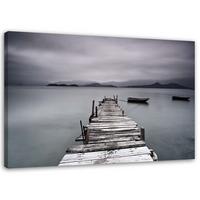 LEINWANDBILD Steg Wintersee Landschaft 90x60cm - Grau, Textil (90/60cm) - Feeby