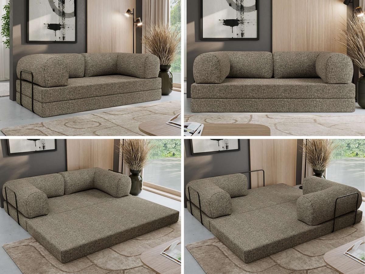 3-SITZER SOFA ORSETTO - Grau Stukture - Schwarz/Grau, Textil/Metall (200/70/100cm) - MKS