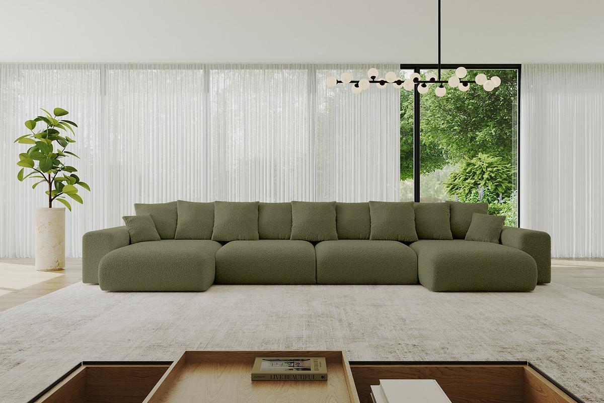 WOHNLANDSCHAFT mit Schlaffunktion ESKAR-U2-464x176x72cm Grün - Olivgrün, Holzwerkstoff/Kunststoff (176/72/464cm) - ALTDECOR