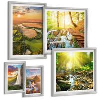 BILDER SET 5er Set - 50x50 cm & 20x30 cm & 40x60 cm Silberner Rahmen - Orange Mountain Wasserfall - Silberfarben, Kunststoff (40/60cm) - TULUP