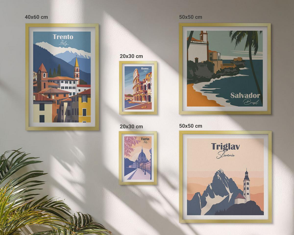 BILDER SET 5er Set - 50x50 cm & 20x30 cm & 40x60 cm Goldrahmen - Blicke auf berühmte Orte am Meer - Goldfarben, Kunststoff (40/60cm) - TULUP