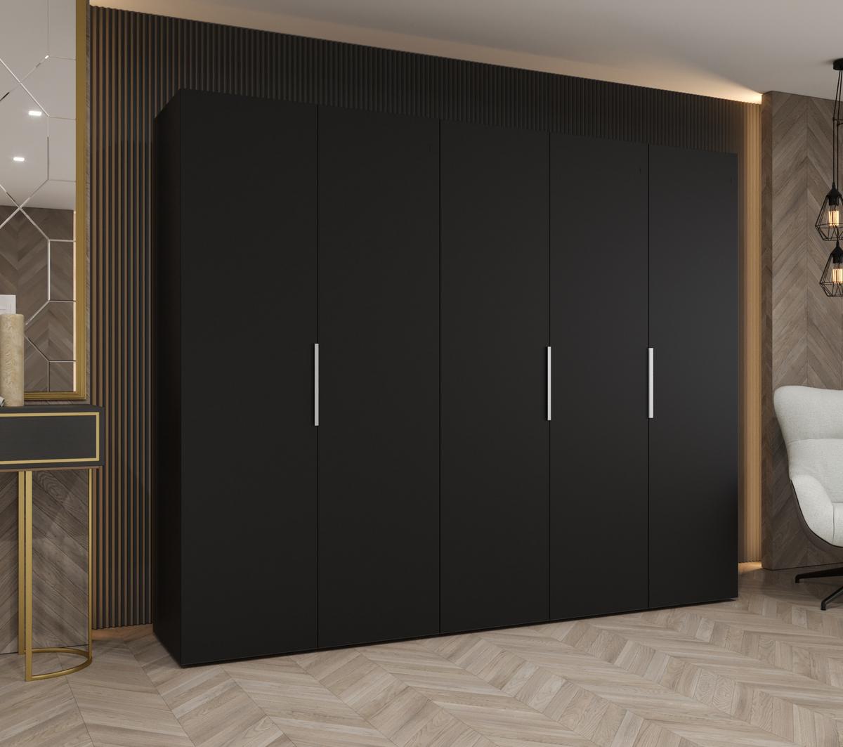 DREHTÜRENSCHRANK 202/250/52 5-türig - Kaschmir/Schwarz, Holz (250/202/52cm) - MÖBEL KRYSPOL