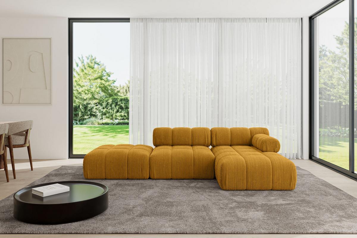 ECKSOFA modulares Sofa Lizur-L1 - 285x160x70 cm Senfgelb Cord - Currygelb, Holzwerkstoff/Textil (285/160cm) - ALTDECOR