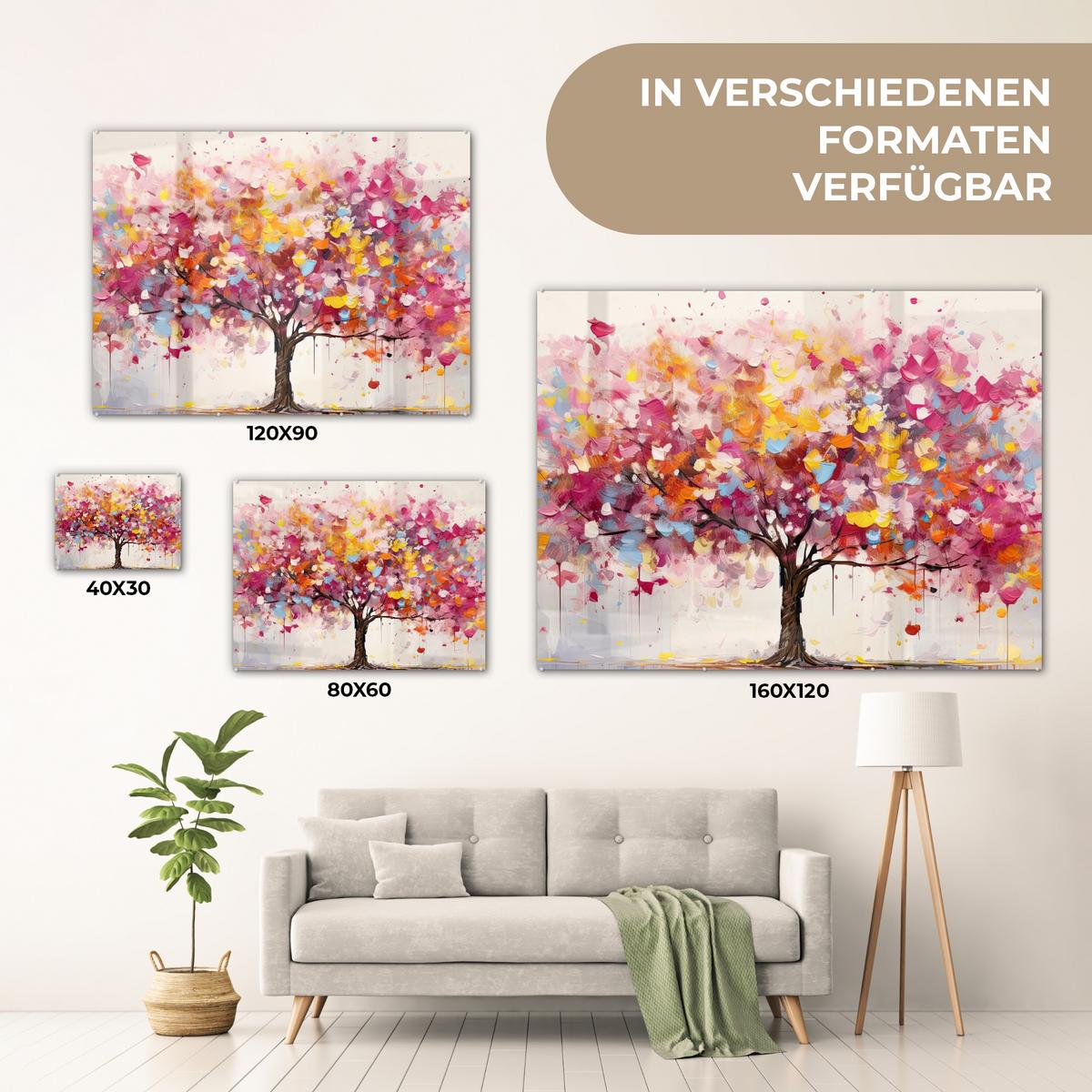 ACRYLGLASBILD Aquarell - Baum - Kunst - Abstrakt 80x60 cm - Multicolor, Glas (80/60cm) - MuchoWow