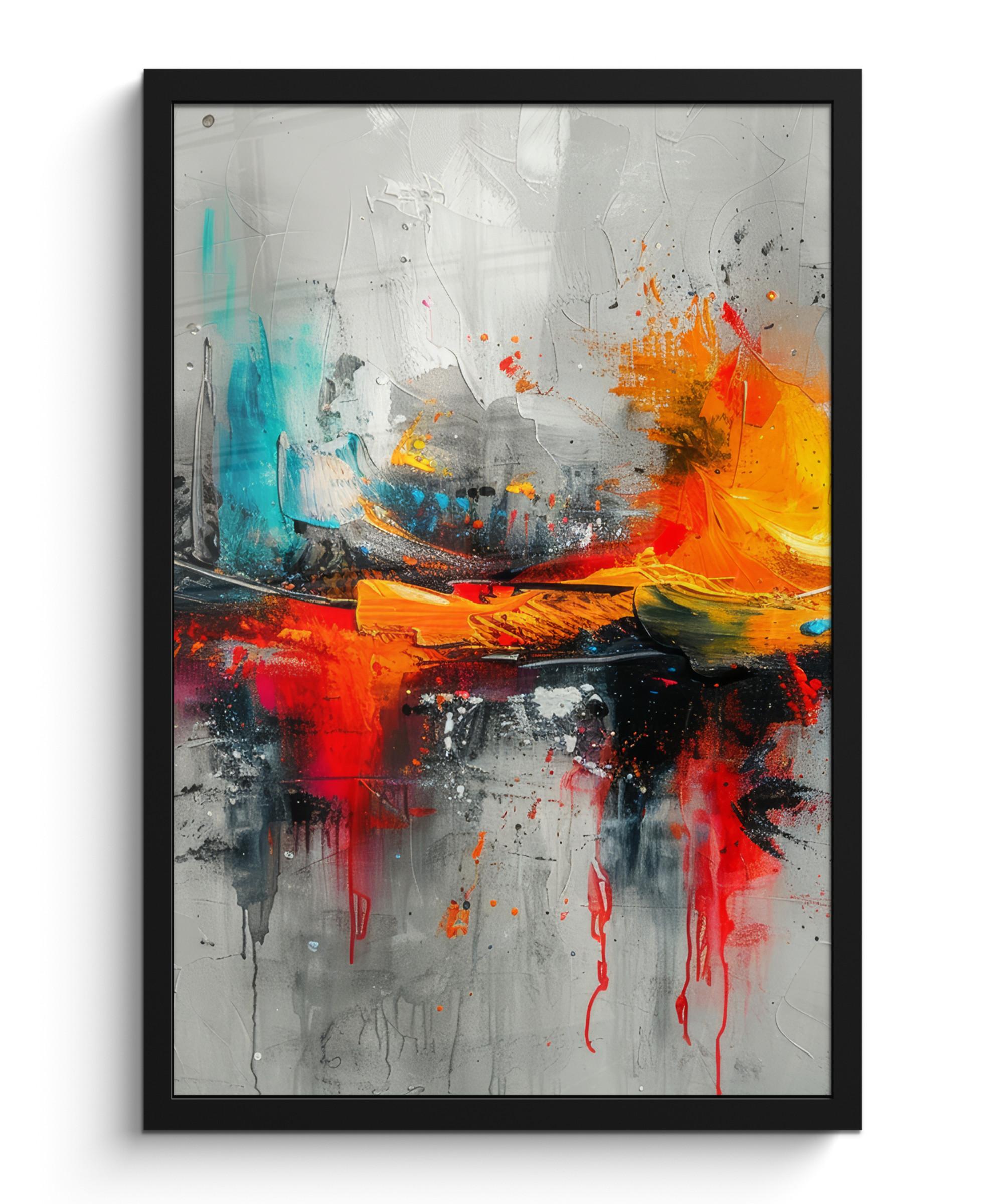 POSTER MIT RAHMEN Moderne Kunst - Orange - Grau - Abstrakt Bilder mit Rahmen 40x60 cm - Hellgrau, Papier (40/60cm) - MuchoWow