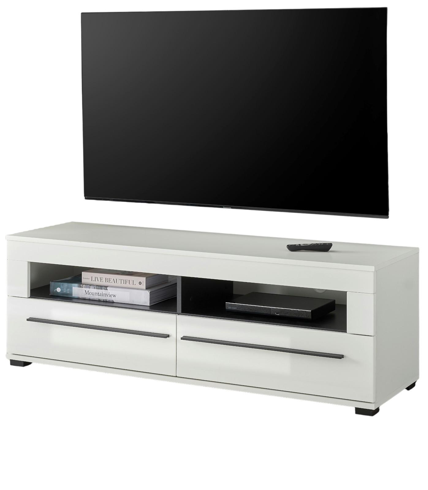 TV-LOWBOARD weiß Hochglanz, Flat-TV Unterschrank 140 x 47 cm mit Soft-Close - Weiß Hochglanz, Holzwerkstoff (140/47/42cm) - Furn.Design
