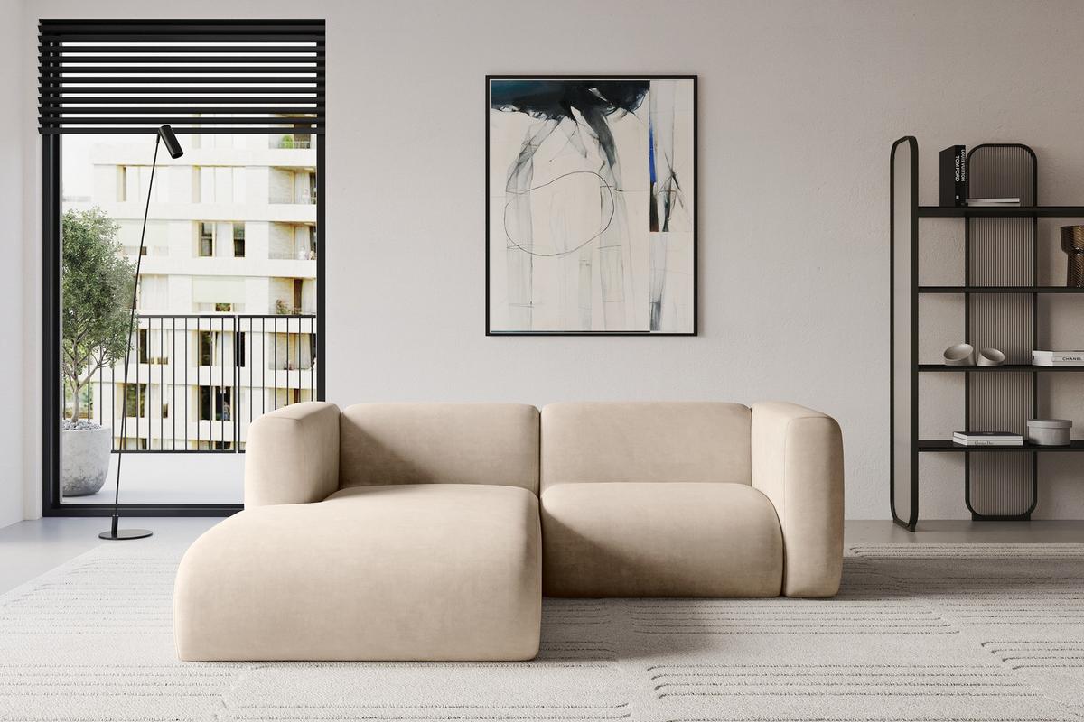 ECKSOFA Ottomane Links MIRA-L1 227x179x89 Beige Velours - Greige/Beige, Holzwerkstoff/Kunststoff (227/179cm) - ALTDECOR