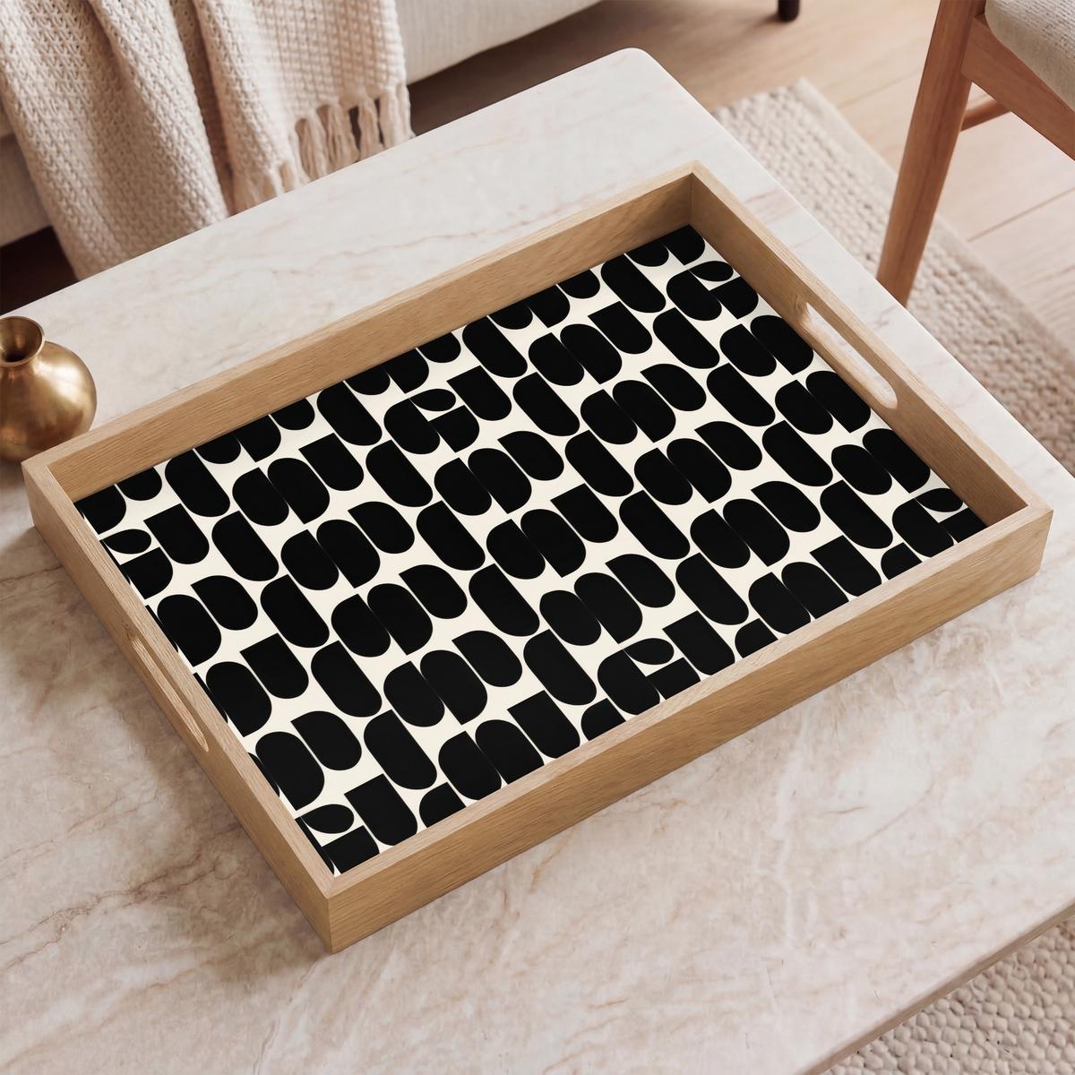 TABLETT Modern - Gemustert - Schwarz 50x35 cm - Schwarz, Holz (50/5/5cm) - OnlyWow