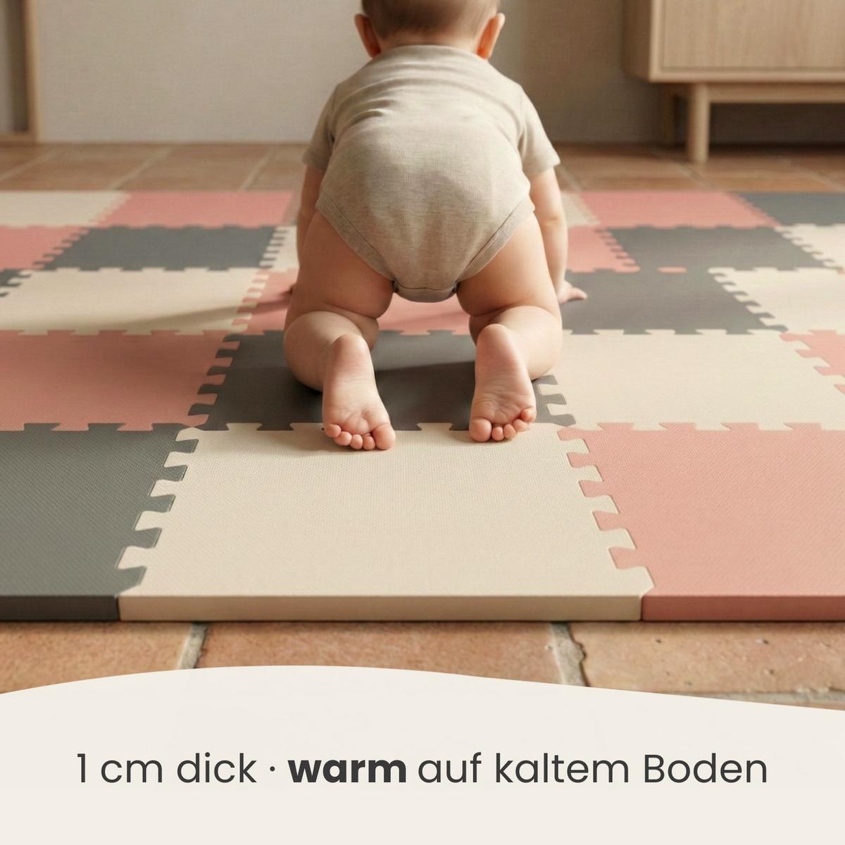 SPIELMATTE mit Rand - 270/90/1 cm Puzzlematte Grau Rosa Beige - Grau, Kunststoff (30/30cm) - Littletom