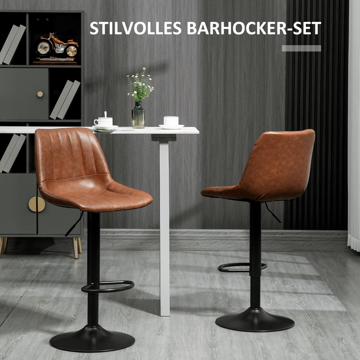 2ER Set Barhocker 91-111 cm Höhenverstellbarer Küchenhocker Barstuhl mit Fußring - Braun, Kunststoff (49.5/111/43cm) - HOMCOM