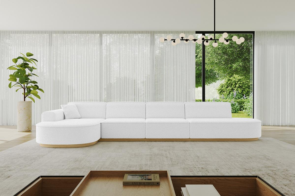 ECKSOFA Ottomane Links MARI-L3-v2 - 413x171x83 cm Weiß Bouclé - Weiß, Holzwerkstoff/Textil (413/171cm) - ALTDECOR