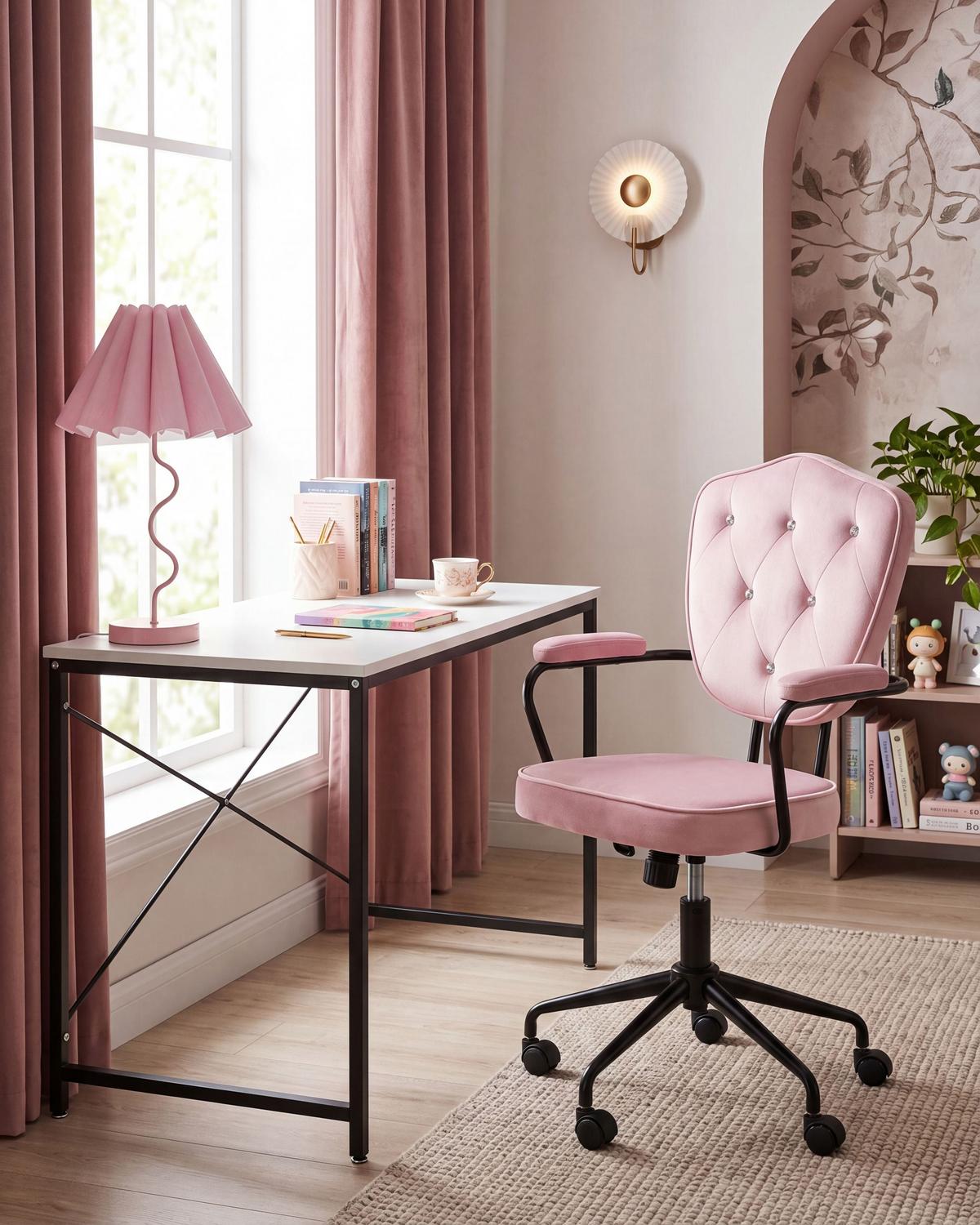 SCHREIBTISCHSTUHL Samtstoff Pastellrosa Velisse - Pink, Textil (55/98/55cm) - Beliani