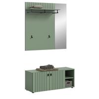 GARDEROBE-SET grün 2-teilig 106 cm, Garderobenkombination mit Rillen-Optik - Schwarz/Grün, Glas/Holzwerkstoff (106/192/37cm) - Inn.Furn