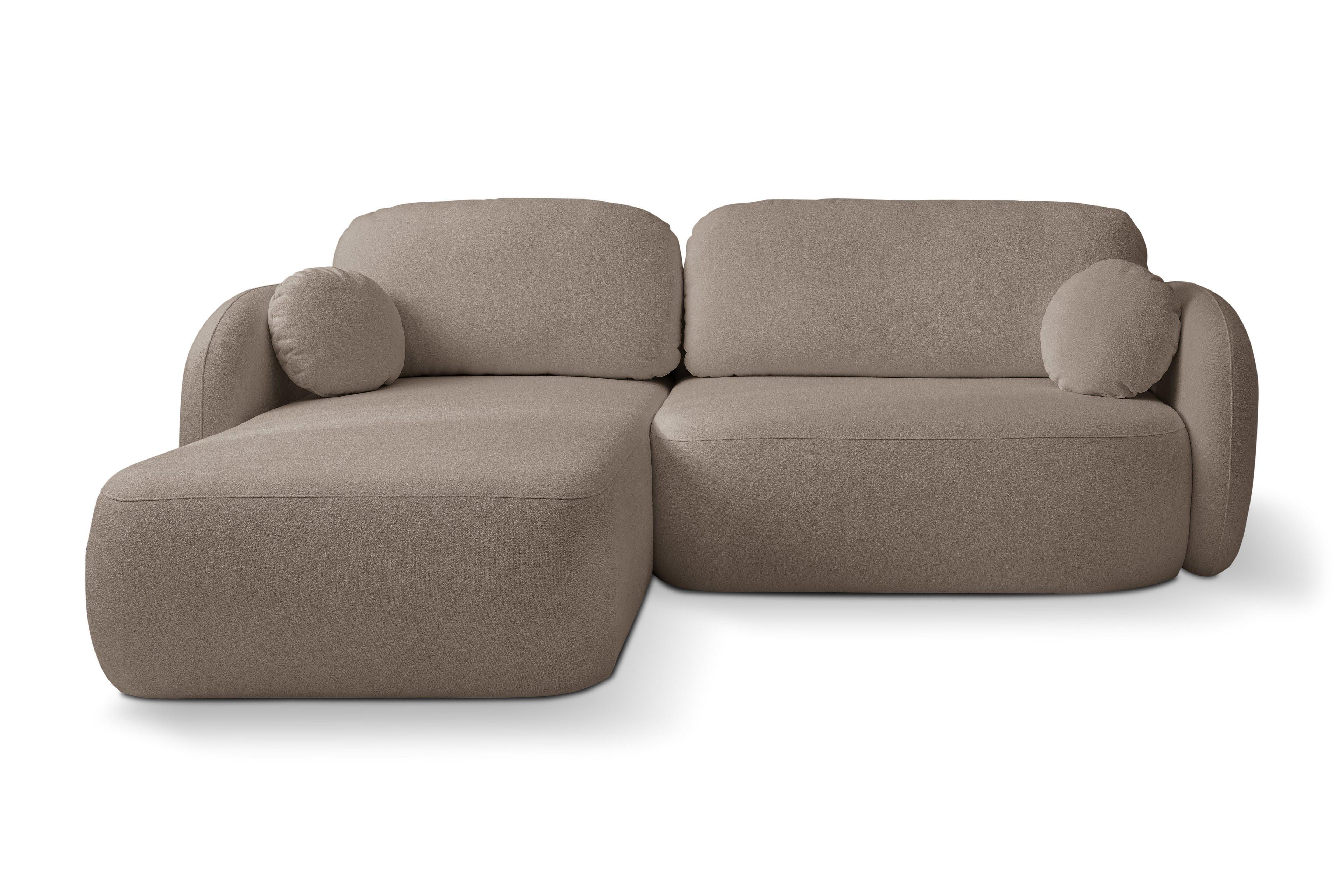 ECKSOFA AMICO L-S Braun Geflochtener Stoff mit Schlaffunktion - Braun, Holz (248/174cm) - MASSENO
