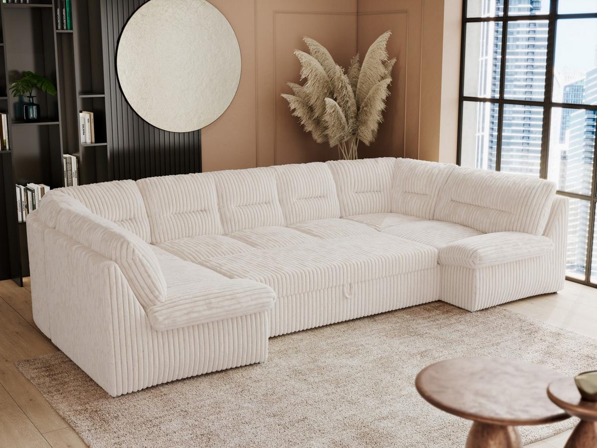 WOHNLANDSCHAFT COMODO U Beige Cord - Beige/Silberfarben, Textil/Metall (340/93/206cm) - MKS