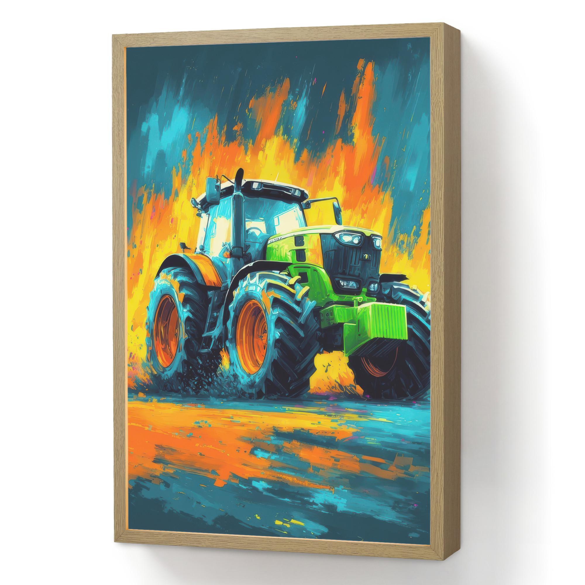 NACHTTISCHLAMPE MIT AKKU Abstrakt - Traktor - Grün 40x60 cm - Dunkelblau, Holzwerkstoff (8/40/60cm) - OnlyWow