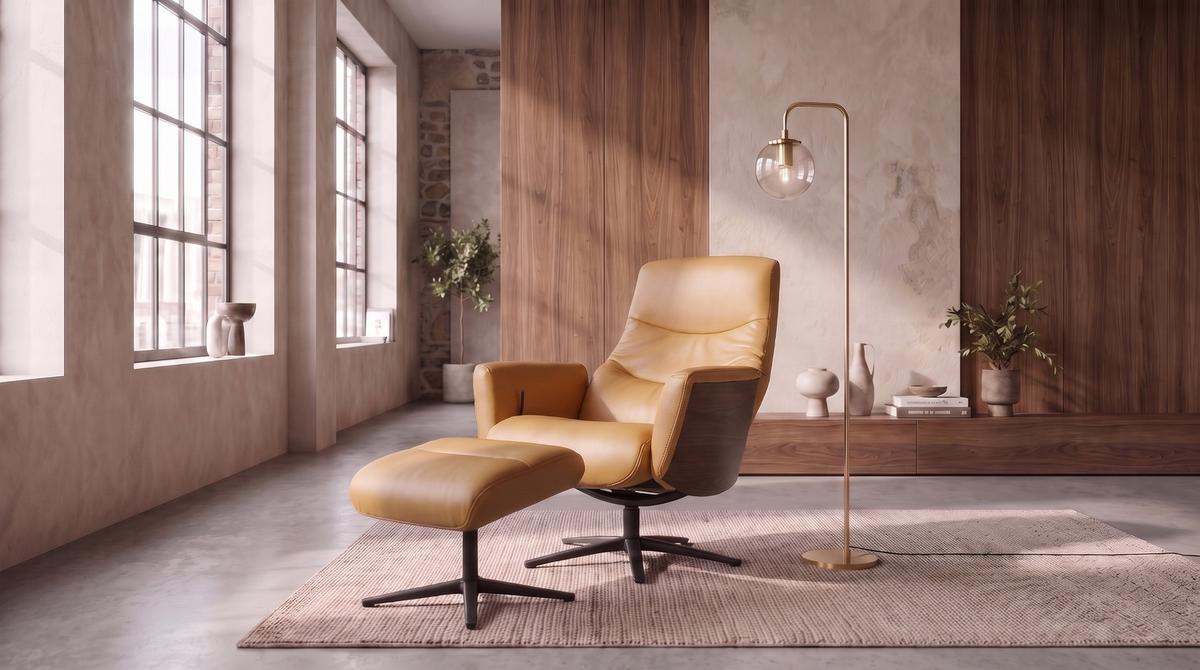 RELAXSESSEL VANITAS Kastanienbraun Leder Relaxfunktion - Kastanienfarben/Schwarz, Leder/Metall (75/108/86cm) - KAWOLA