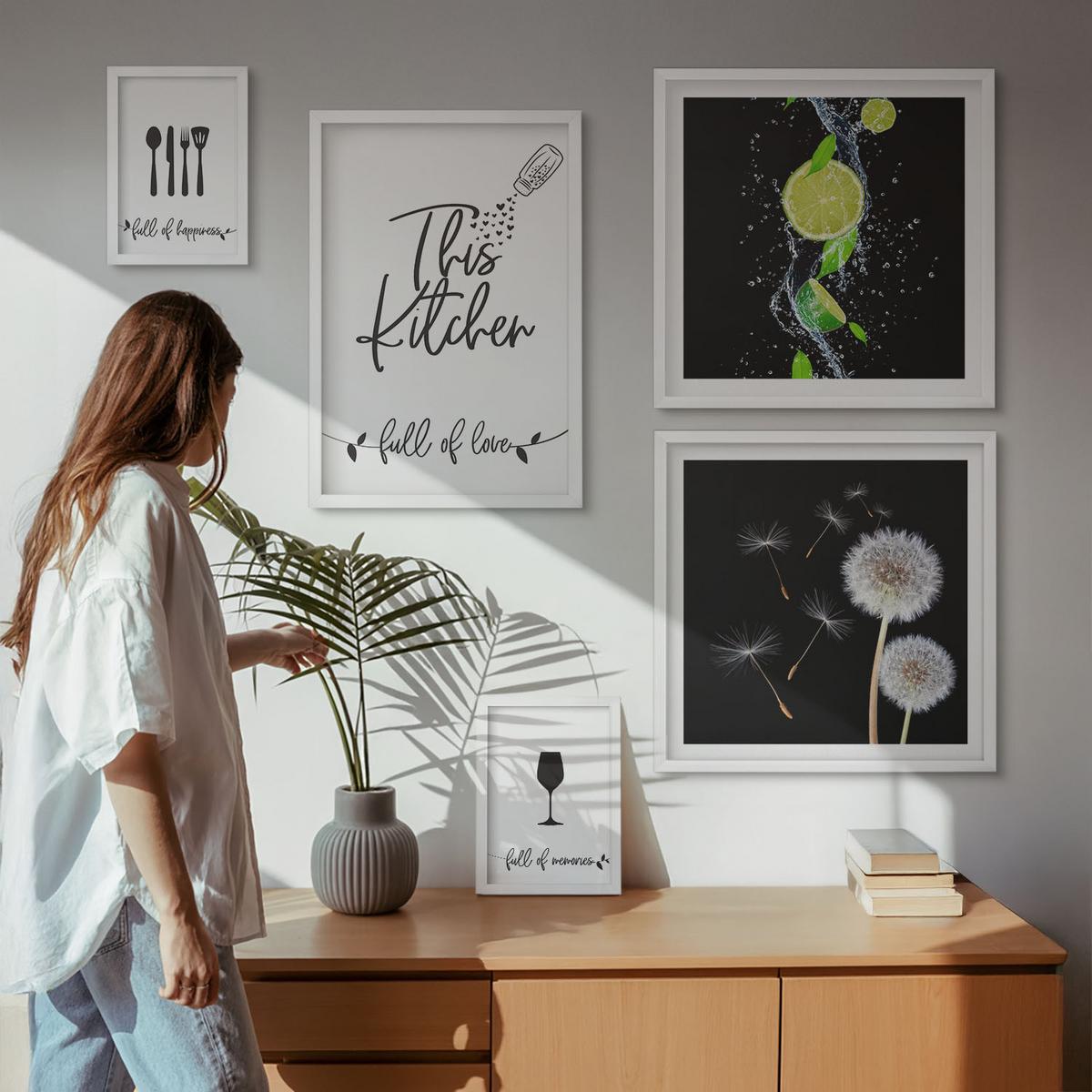 BILDER SET 5er Set - 50x50 cm & 20x30 cm & 40x60 cm Weißer Rahmen - Blumenposter Paris London - Weiß, Kunststoff (40/60cm) - TULUP