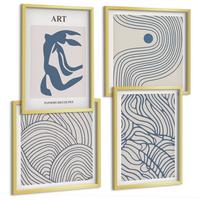 BILDER SET 4er Set - 50x50 cm & 40x60 cm Goldrahmen - Abstrakte blaue Linien - Goldfarben, Kunststoff (50/50cm) - TULUP