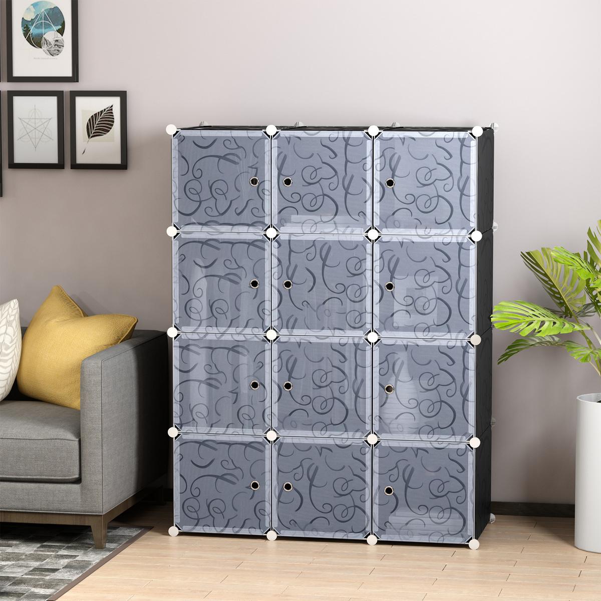 KLEIDERSCHRANK, Schwarz + Weiß - Schwarz, Kunststoff (47/145/111cm) - HOMCOM