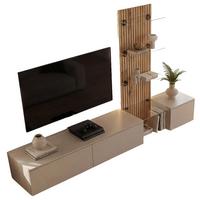 WOHNWAND Grau Lehm, Evoke Eiche 220 cm hängend, Schrankwand mit LED und Push-to-Open - Eichefarben/Hellgrau, Glas/Holzwerkstoff (220/150/40cm) - Inn.Furn