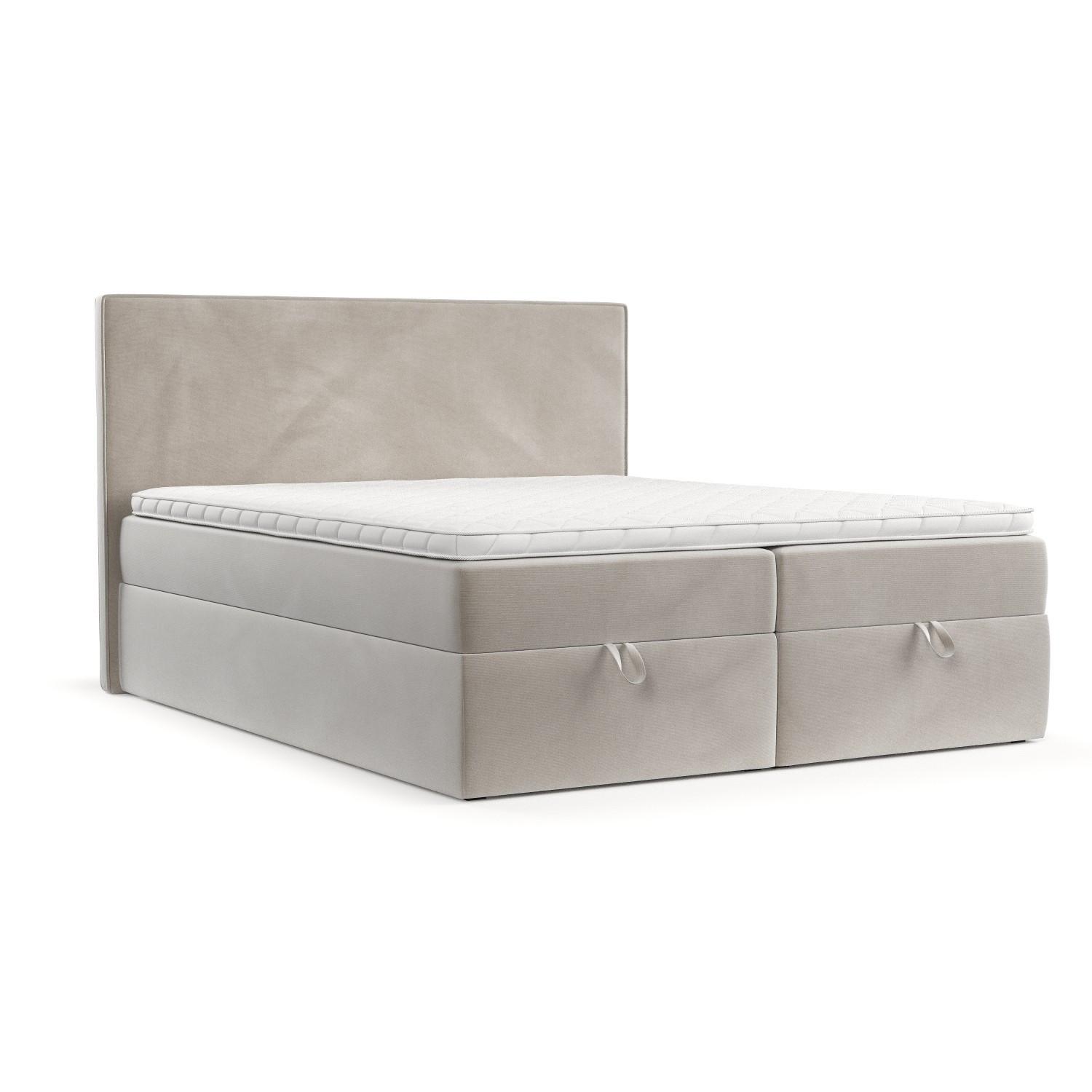 BOXBETT Velma 140/200 cm Hellbeige im Paros Stoff - Beige/Schwarz, Holz/Holzwerkstoff (140/200cm) - AltaBeds