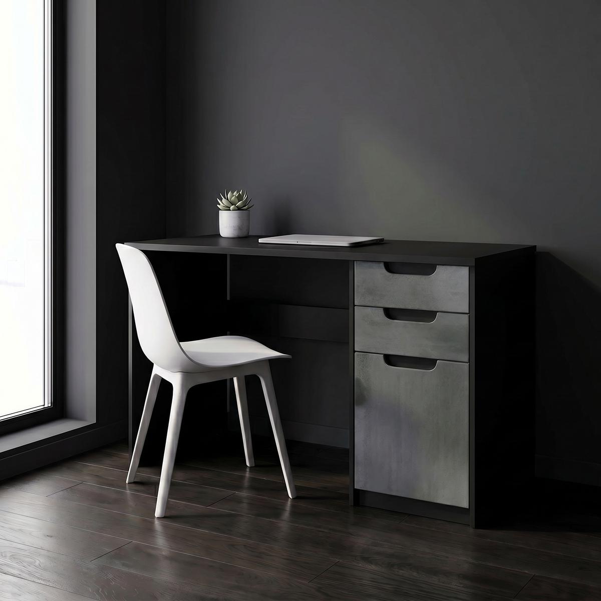 SCHREIBTISCH Logan Fronten in Beton Dunkel Optik - Dunkelgrau, Holzwerkstoff (60/129/76cm) - Vladon