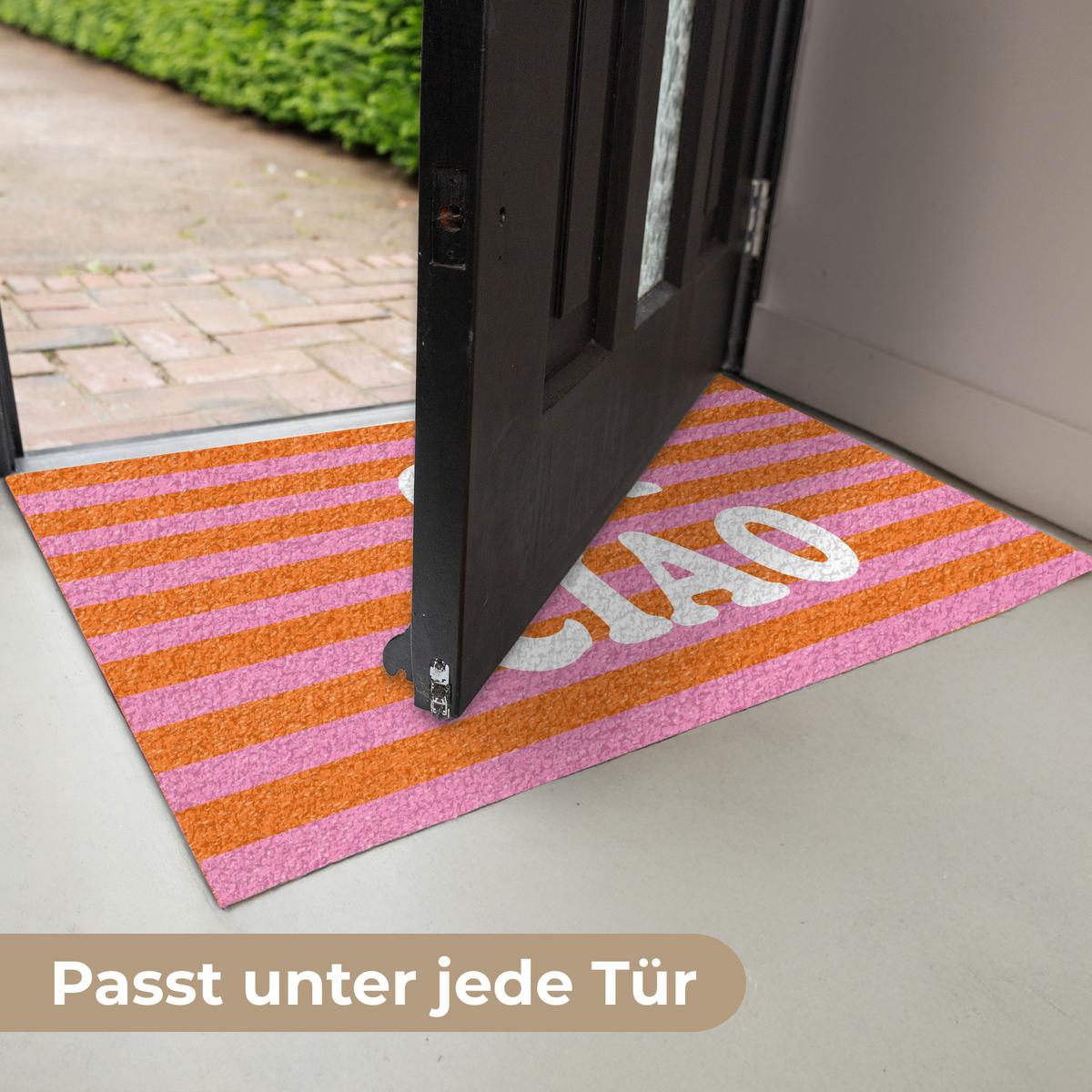 FUSSMATTE Ciao - Zitat - Streifen Sauberlaufmatte 60x40 cm - Orange, Kunststoff (60/0.4cm) - MuchoWow