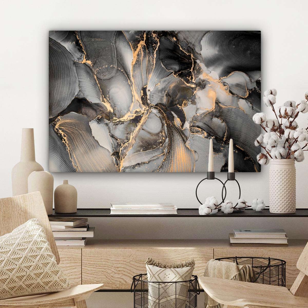 LEINWANDBILD Grau - Luxus - Gold - Marmor Gemälde 60x40 cm - Dunkelgrau, Textil (60/40cm) - MuchoWow