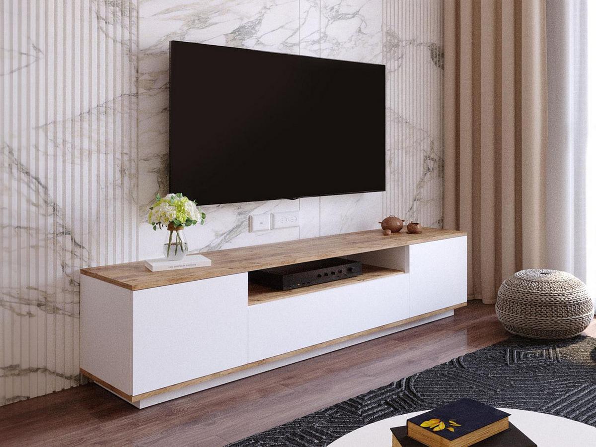 TV-BOARD - 180 cm x 44.5 cm - Holz, Platte - Naturfarben Hell, Weiß LOTULA - Naturfarben/Weiß, Holz (180/44.6/44.5cm) - Vente-Unique